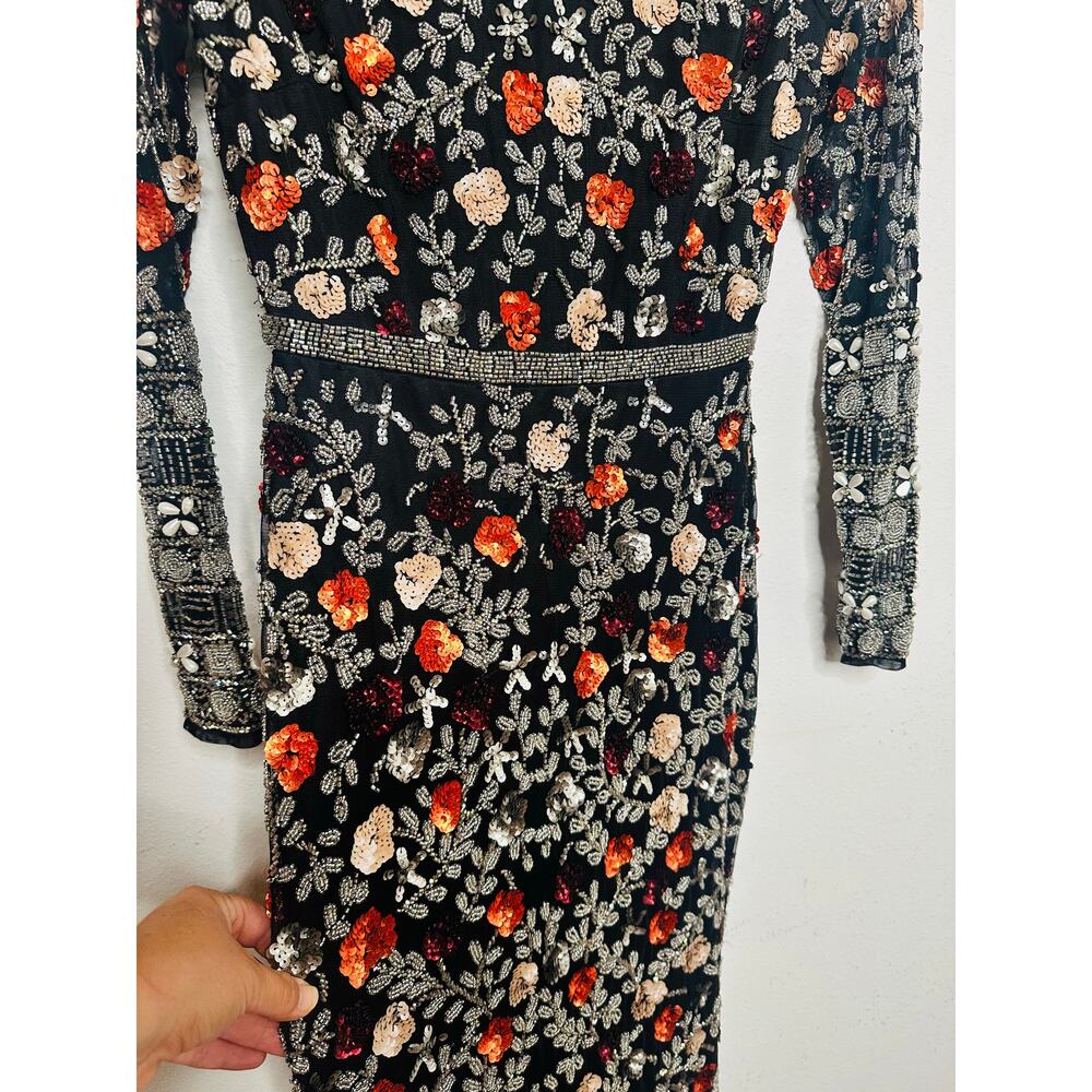MAC DUGGAL 93925 Black Mutlicolored Beaded Sequin Long Sleeves Formal Dress sz 2 - Picture 8 of 16